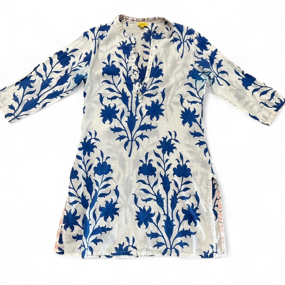 Roberta Roller Rabbit Tunic Top Amanda Print White Blue Size XS